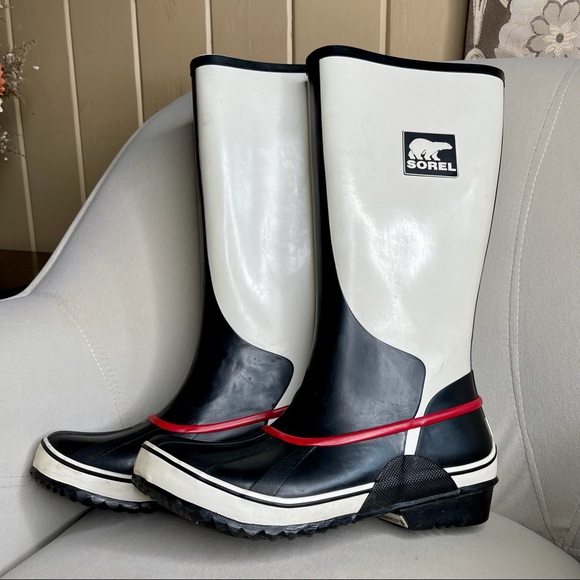 Sorel Shoes - Sorel Wellington Rain Boots Black White Womens 8